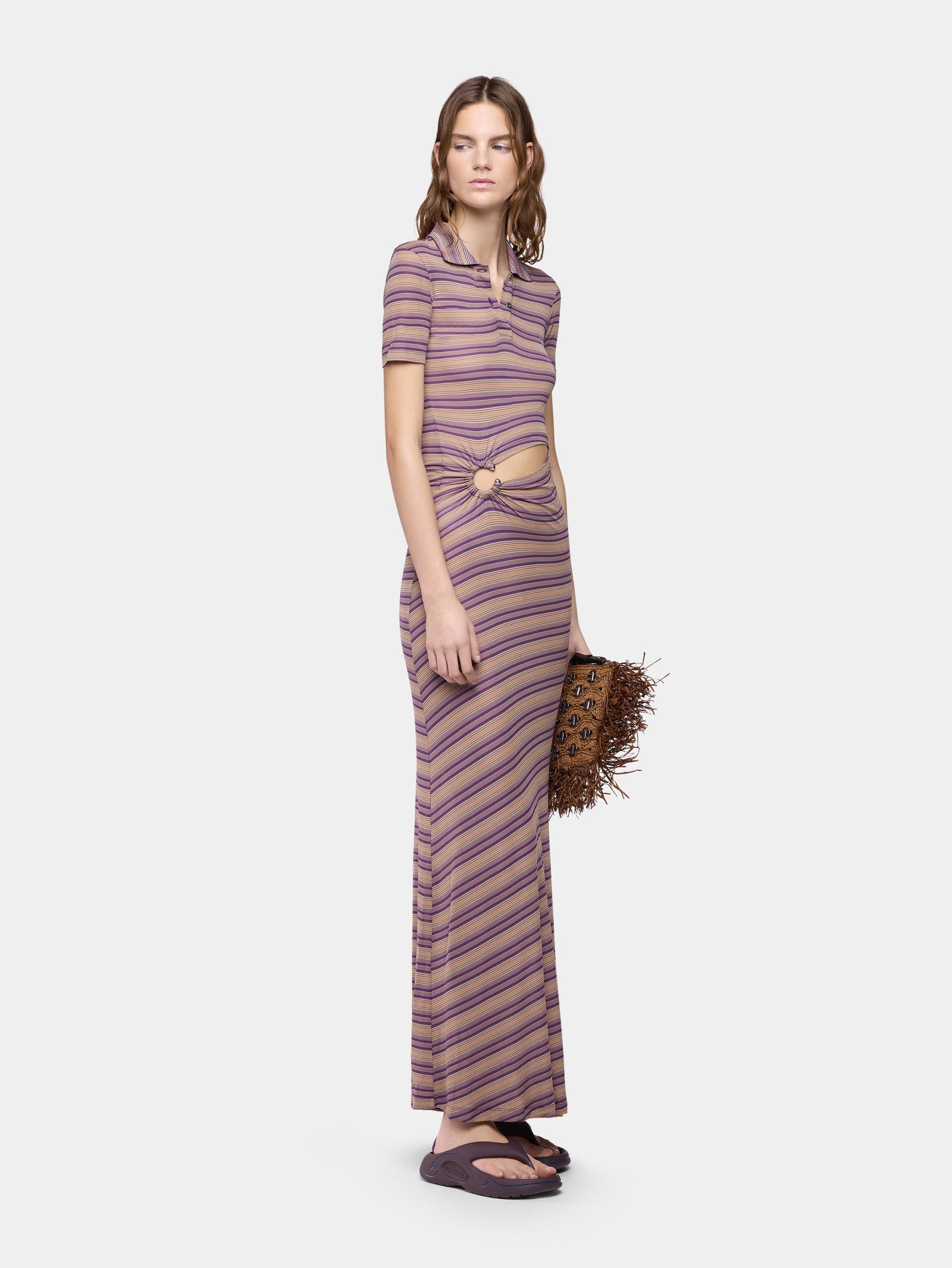 Long piercing dress in striped viscose jersey - Image 3