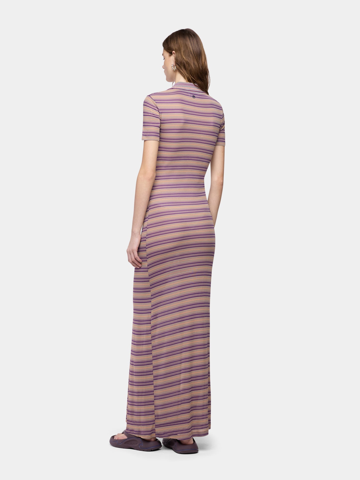 Long piercing dress in striped viscose jersey