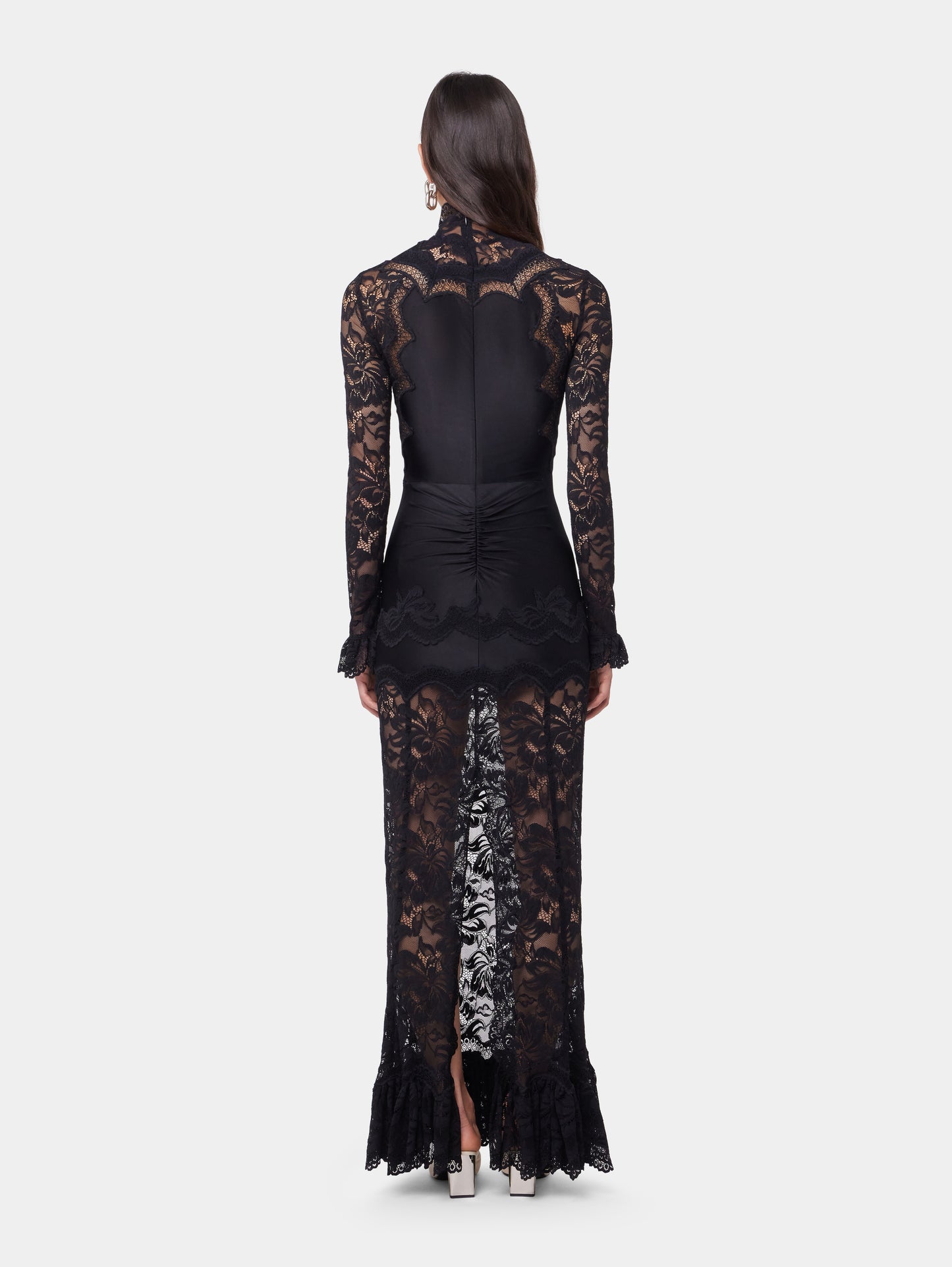 Black long dress in lace and jersey position 4