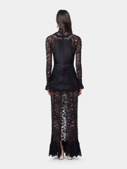 Black long dress in lace and jersey position 4