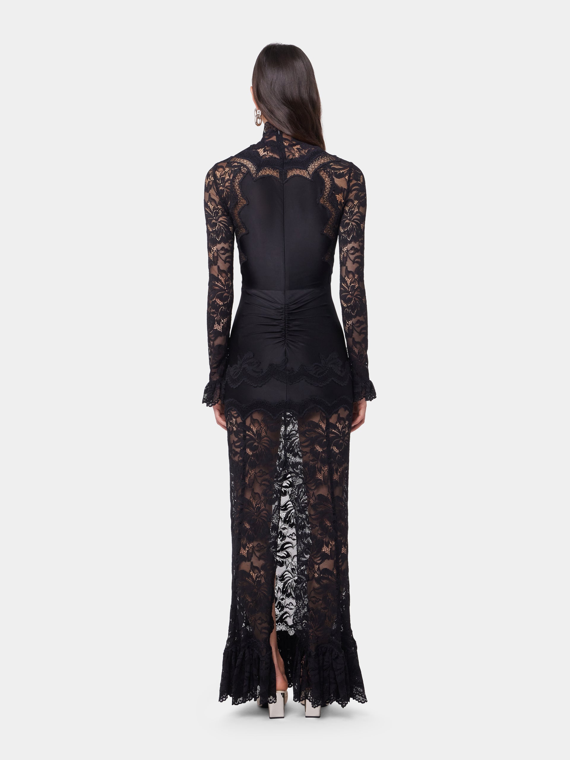 Black long dress in lace and jersey position 4