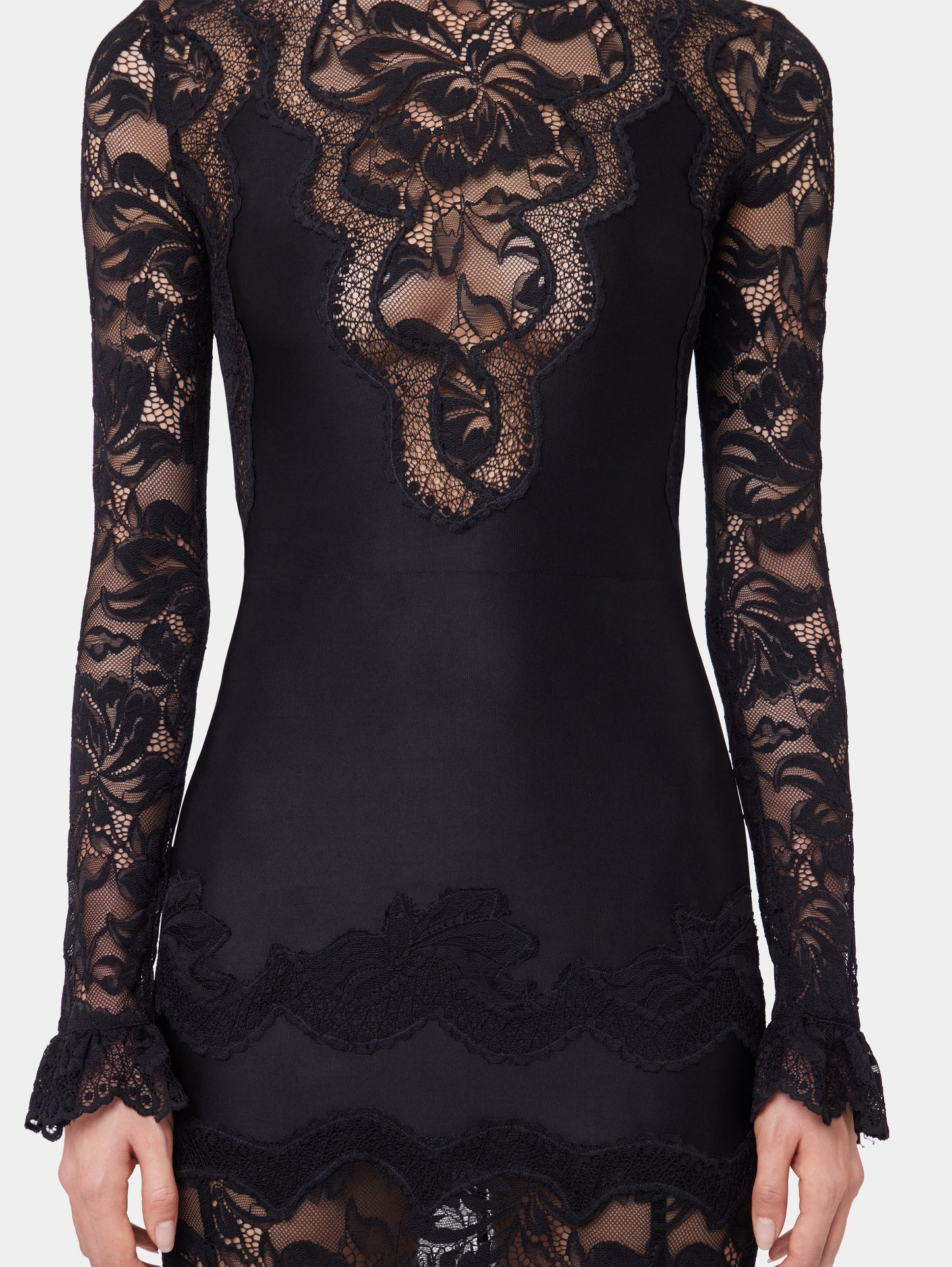Black long dress in lace and jersey position 5