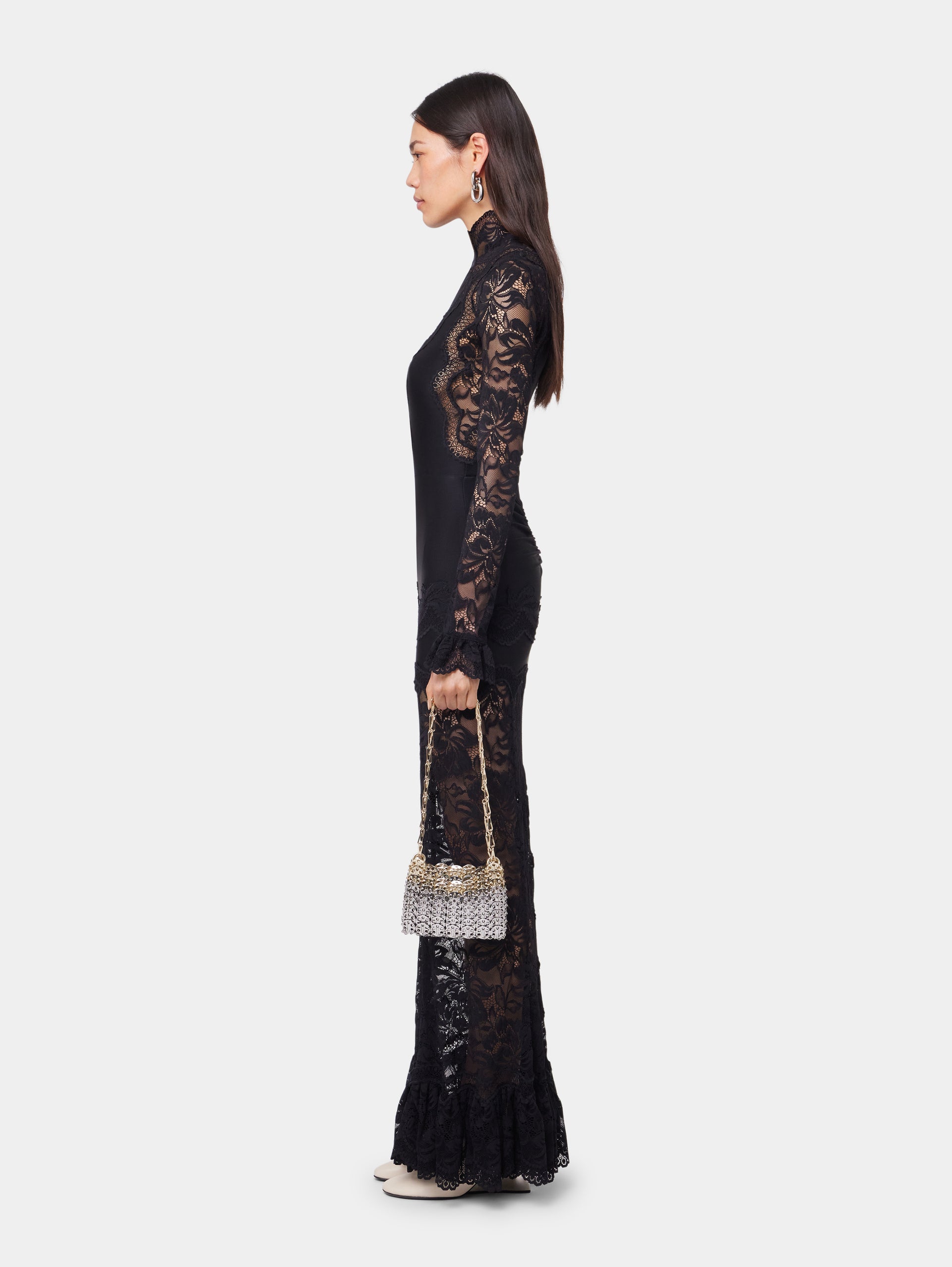 Black long dress in lace and jersey position 3