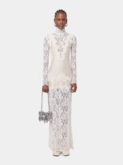 Ivory long dress in lace and jersey position 1