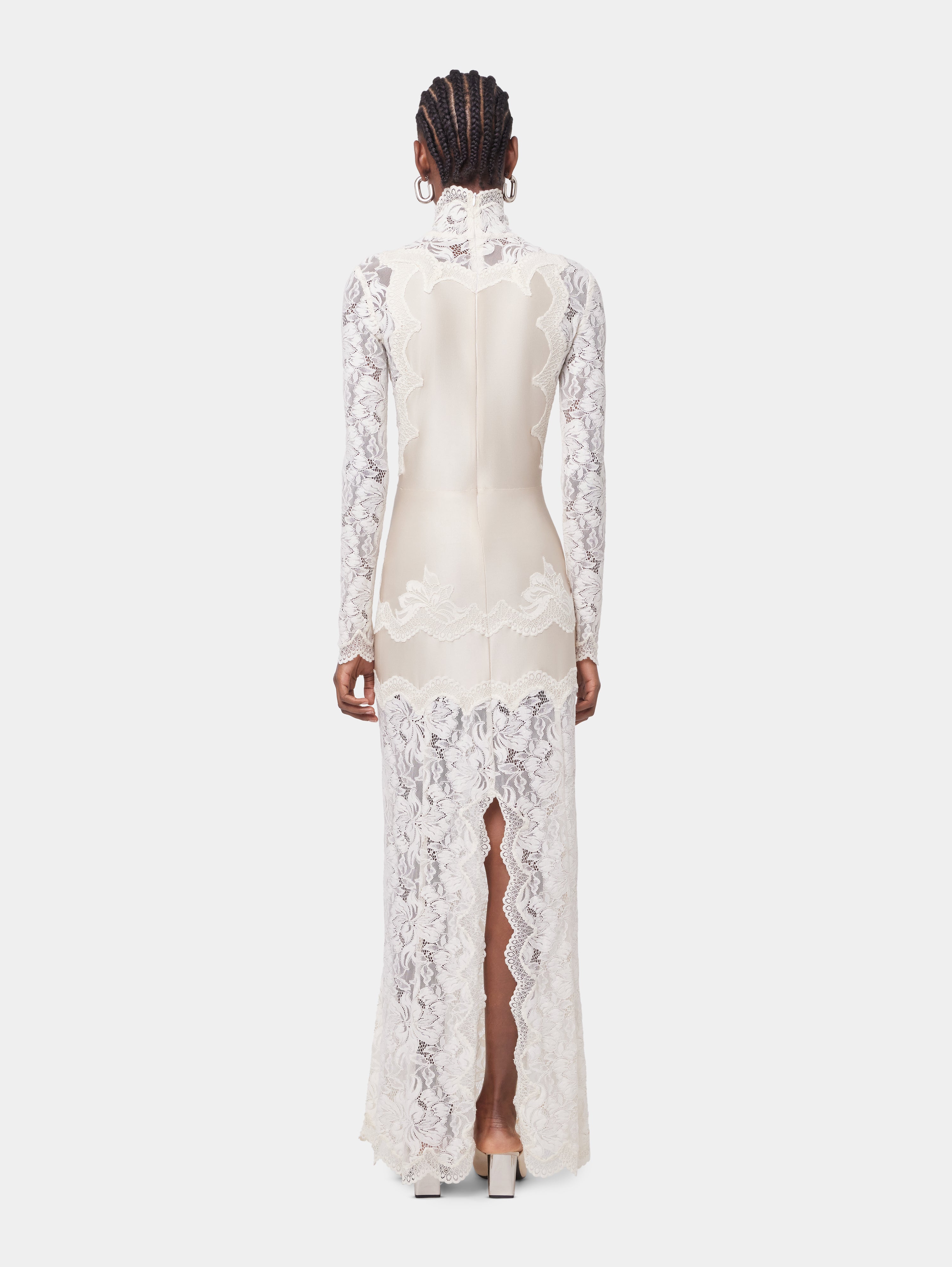 Ivory long dress in lace and jersey – Rabanne