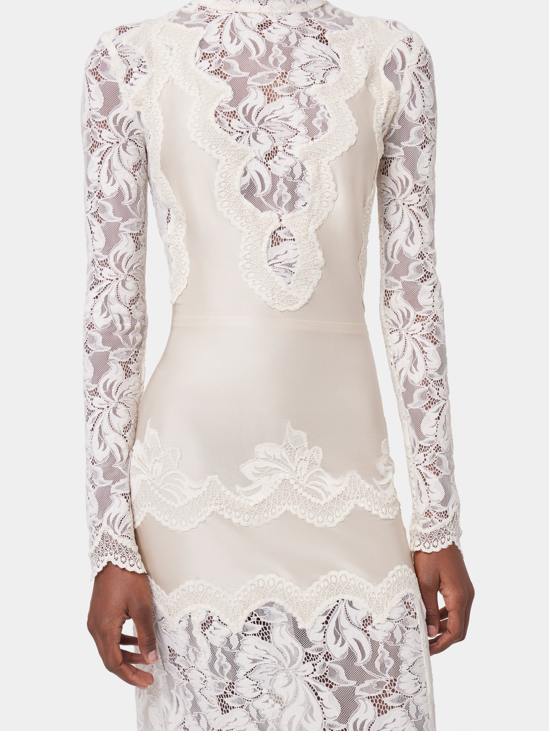 Ivory long dress in lace and jersey position 6