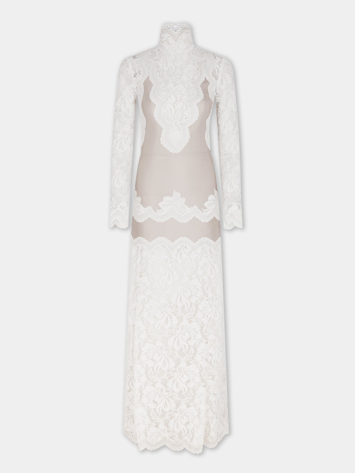 Ivory long dress in lace and jersey position 7