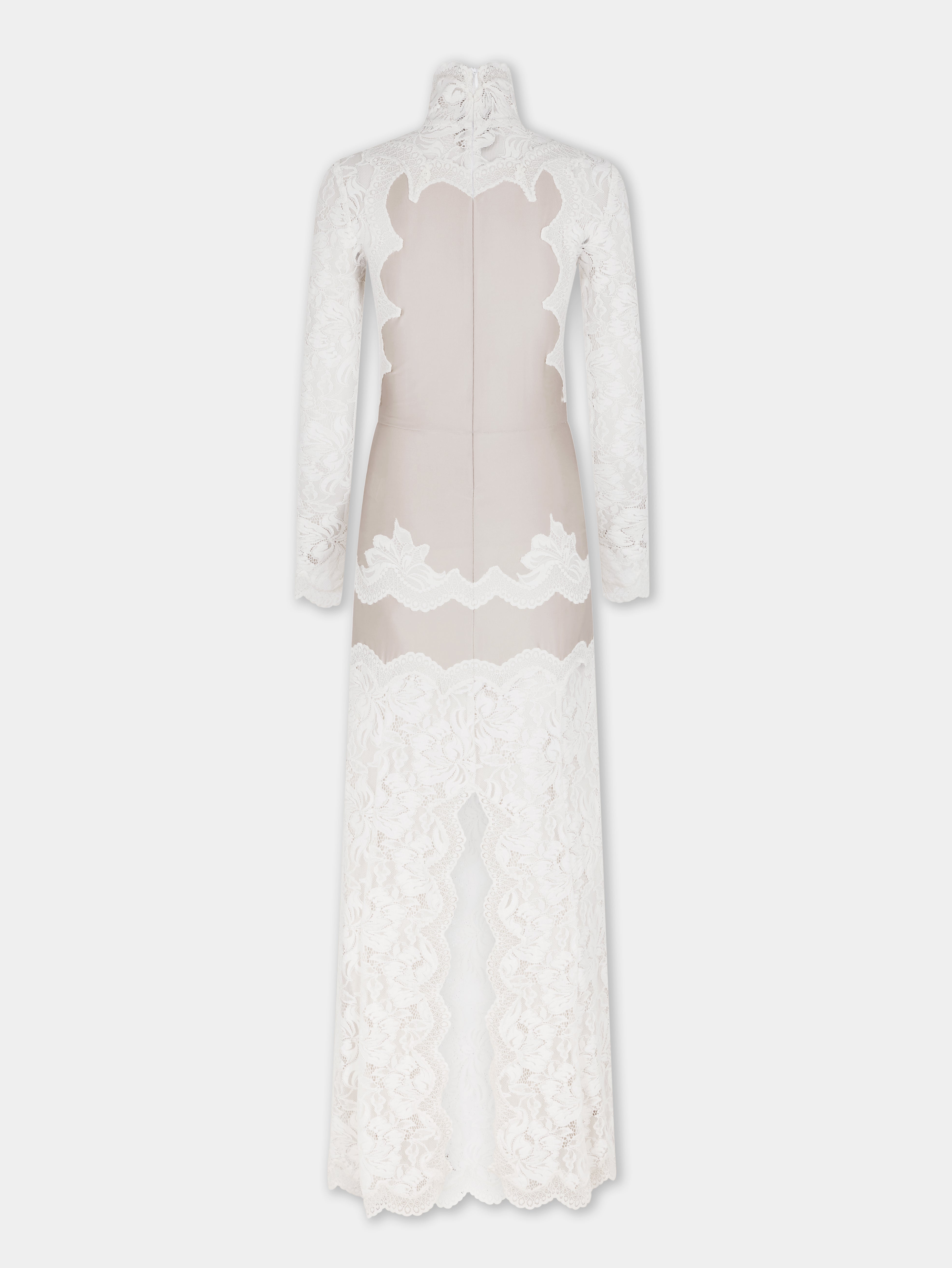 Ivory long dress in lace and jersey | Rabanne EN-US