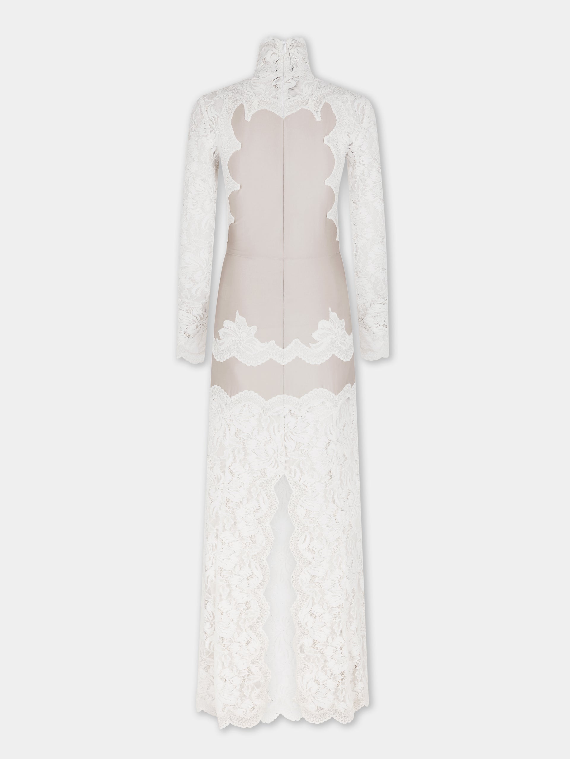 Ivory long dress in lace and jersey position 8