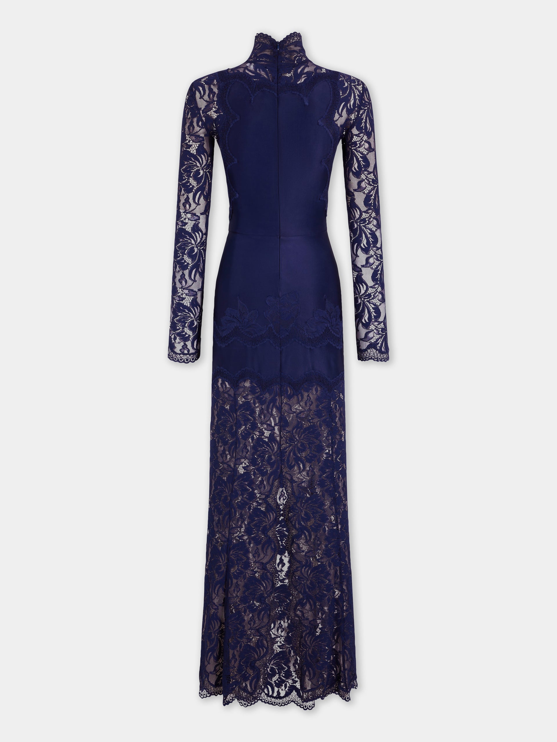 Navy long dress in lace and jersey