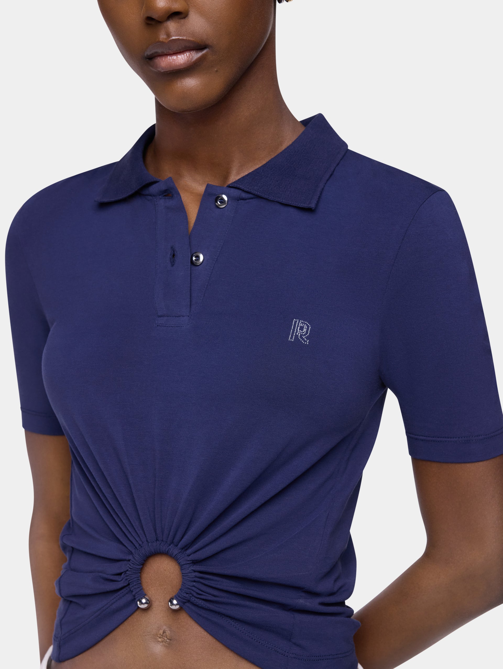 Top piercing bleu marine en jersey de coton 