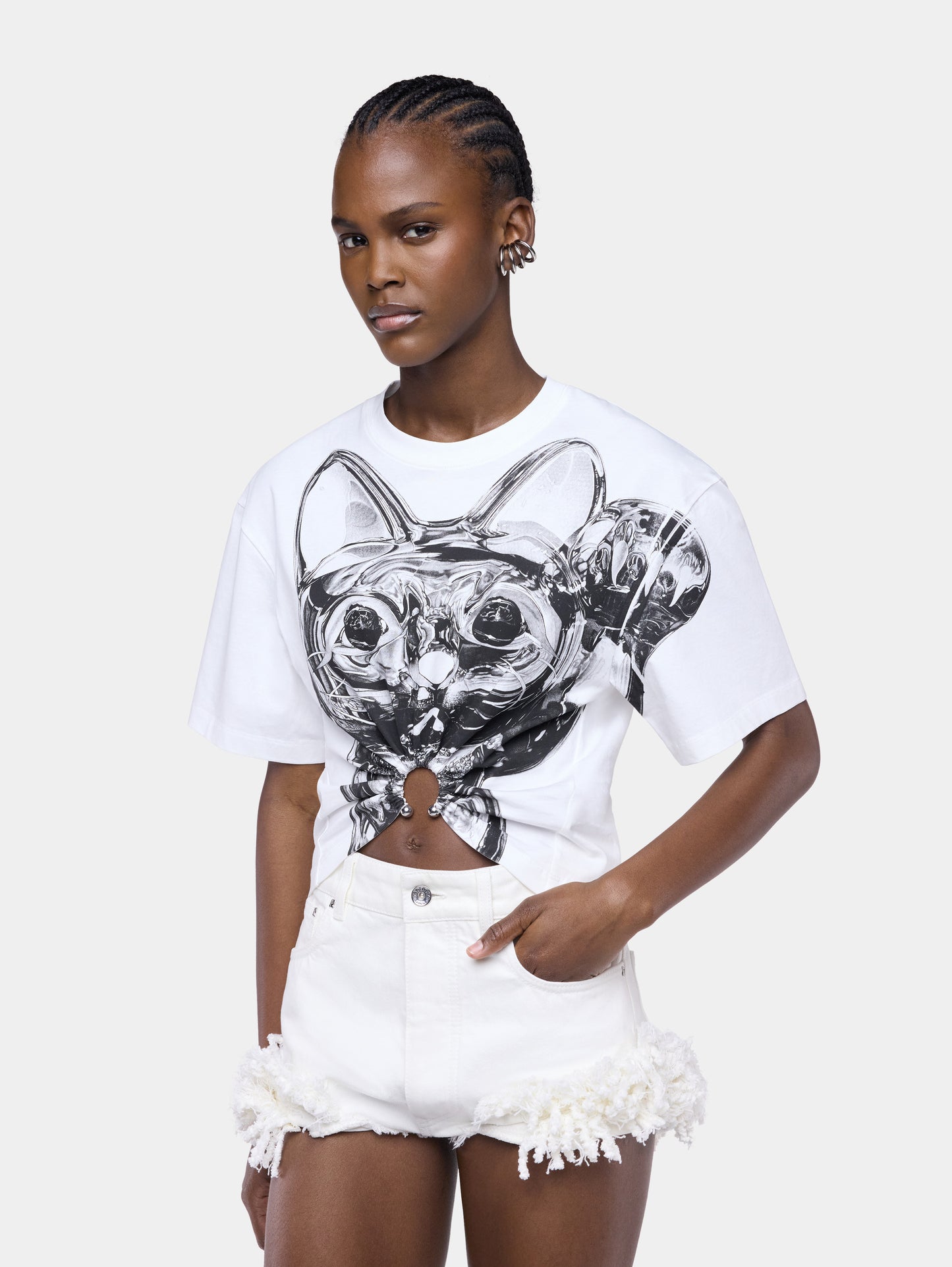 Ohmori x Rabanne cat print piercing t-shirt