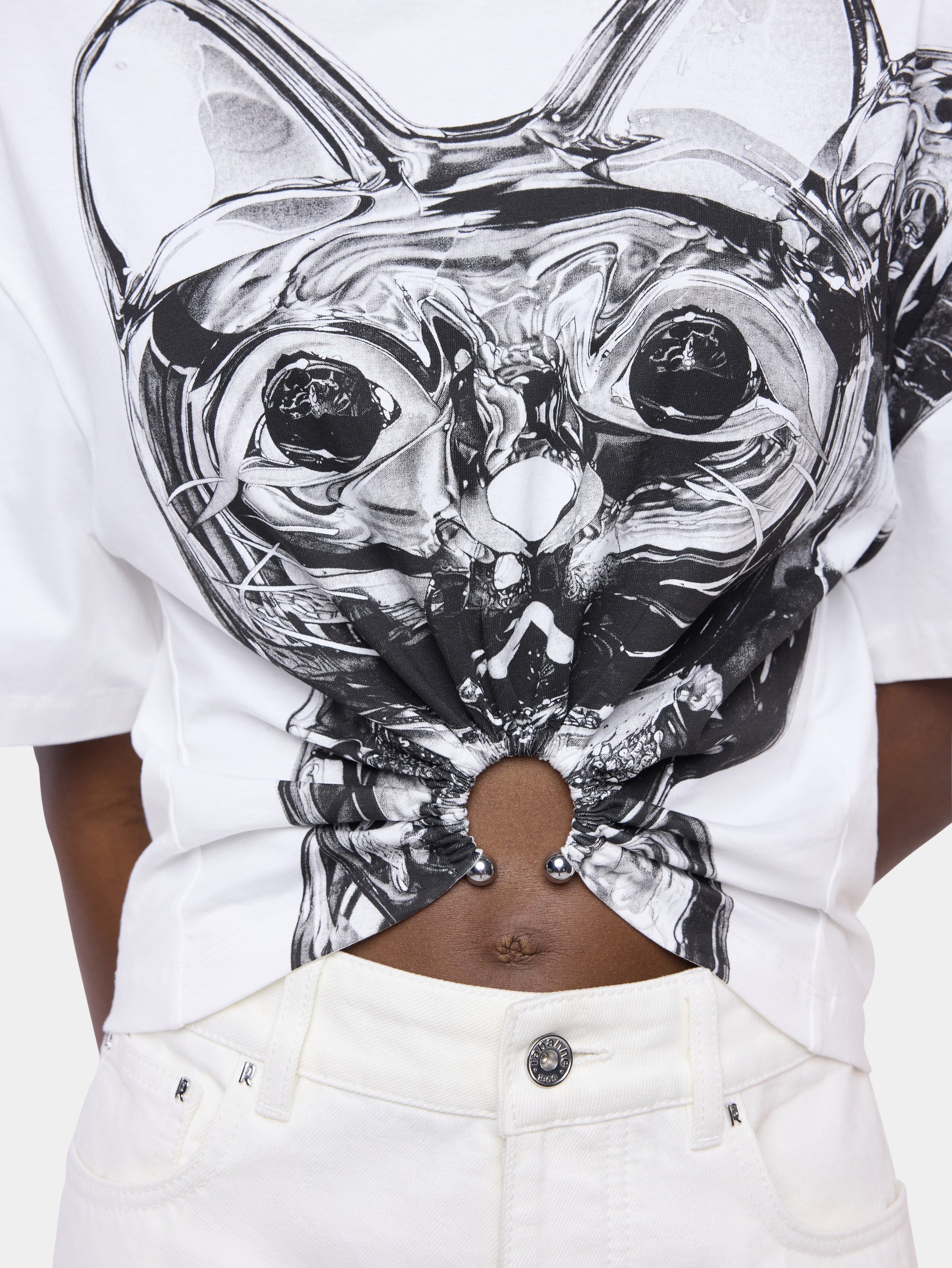 Ohmori x Rabanne cat print piercing t-shirt