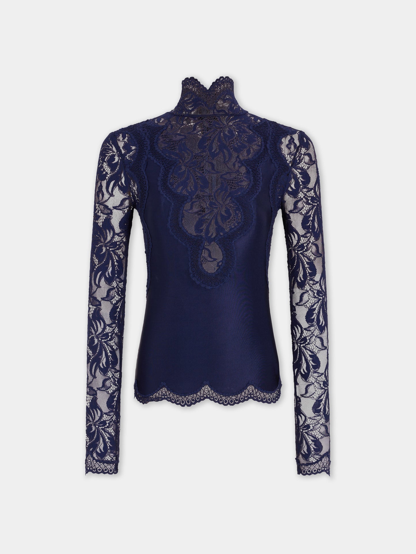 Navy long-sleeve top in lace and jersey
