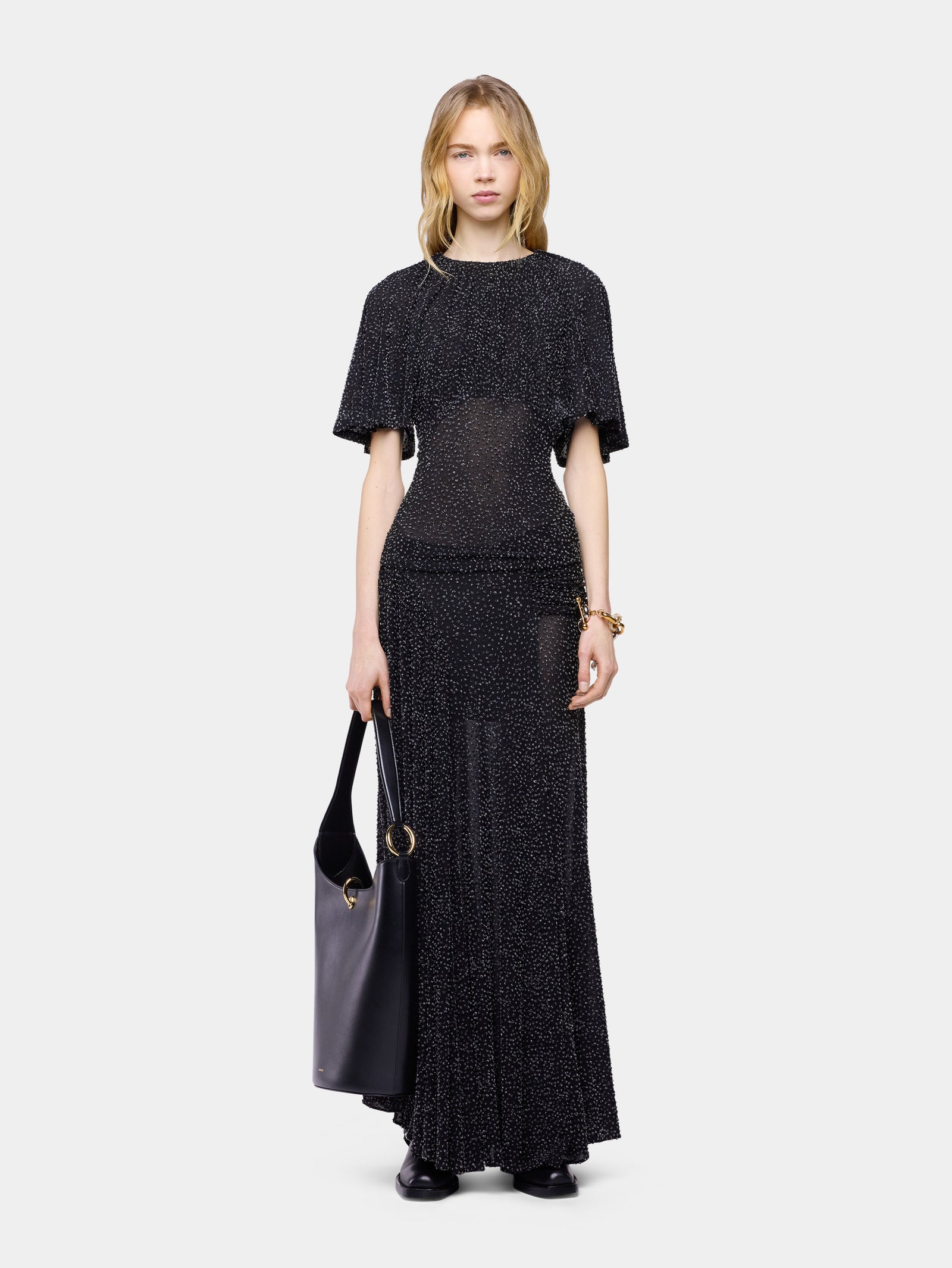 Textured asymmetrical black top with ruched details - Image 2