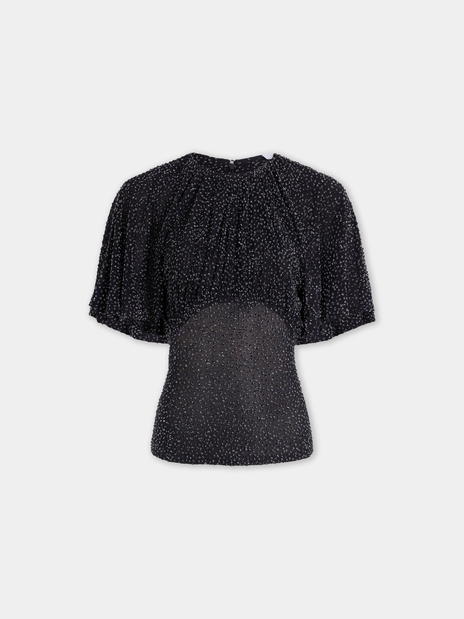 Textured asymmetrical black top with ruched details - Image 1