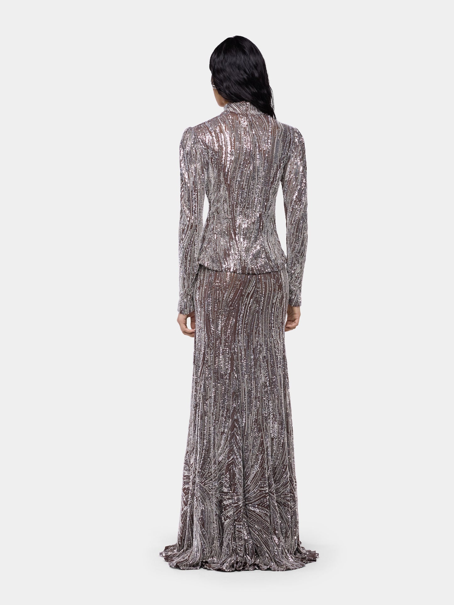 Long-sleeve top with silver embroidery details