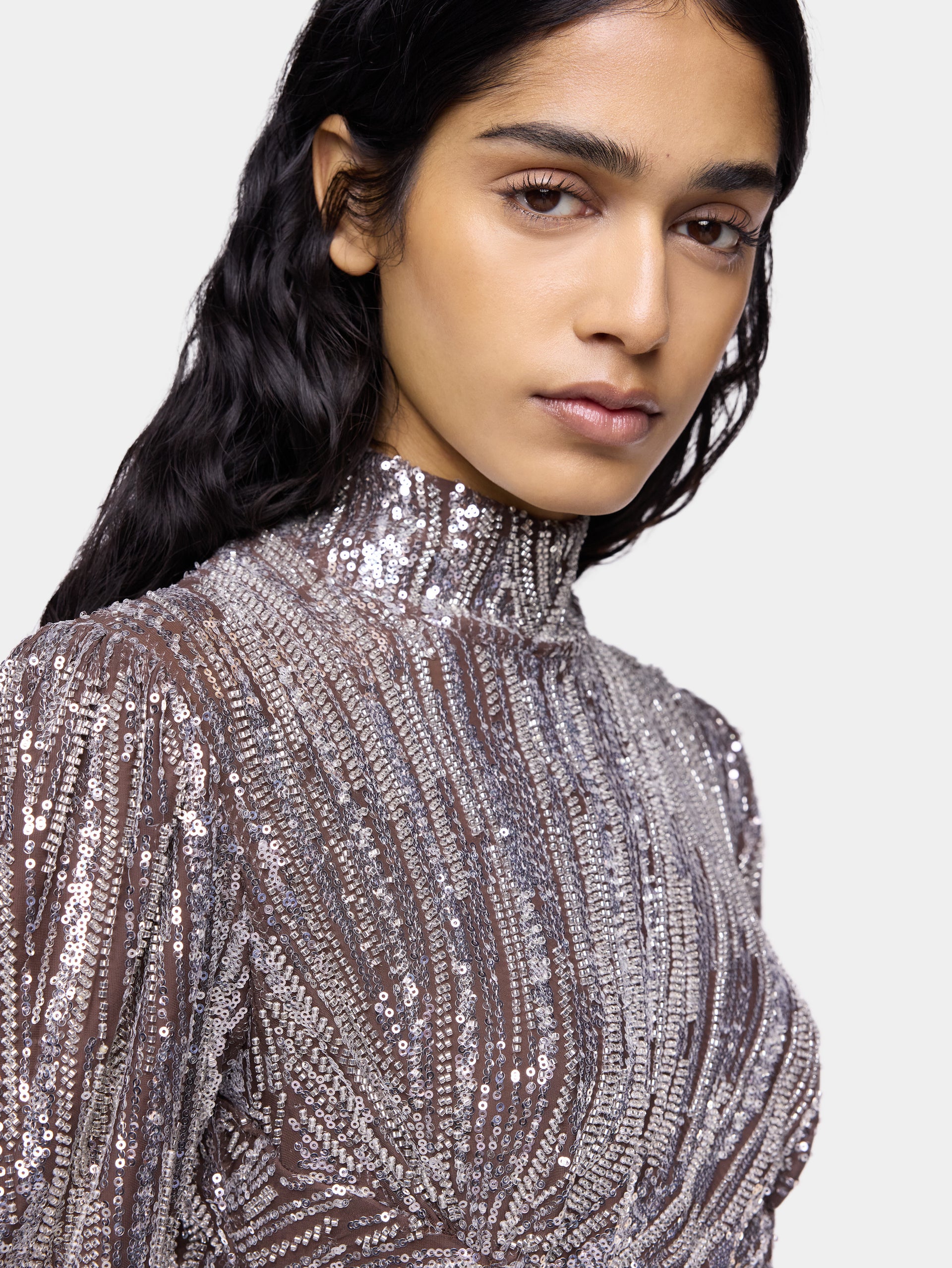 Long-sleeve top with silver embroidery details