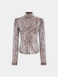 Long-sleeve top with silver embroidery details
