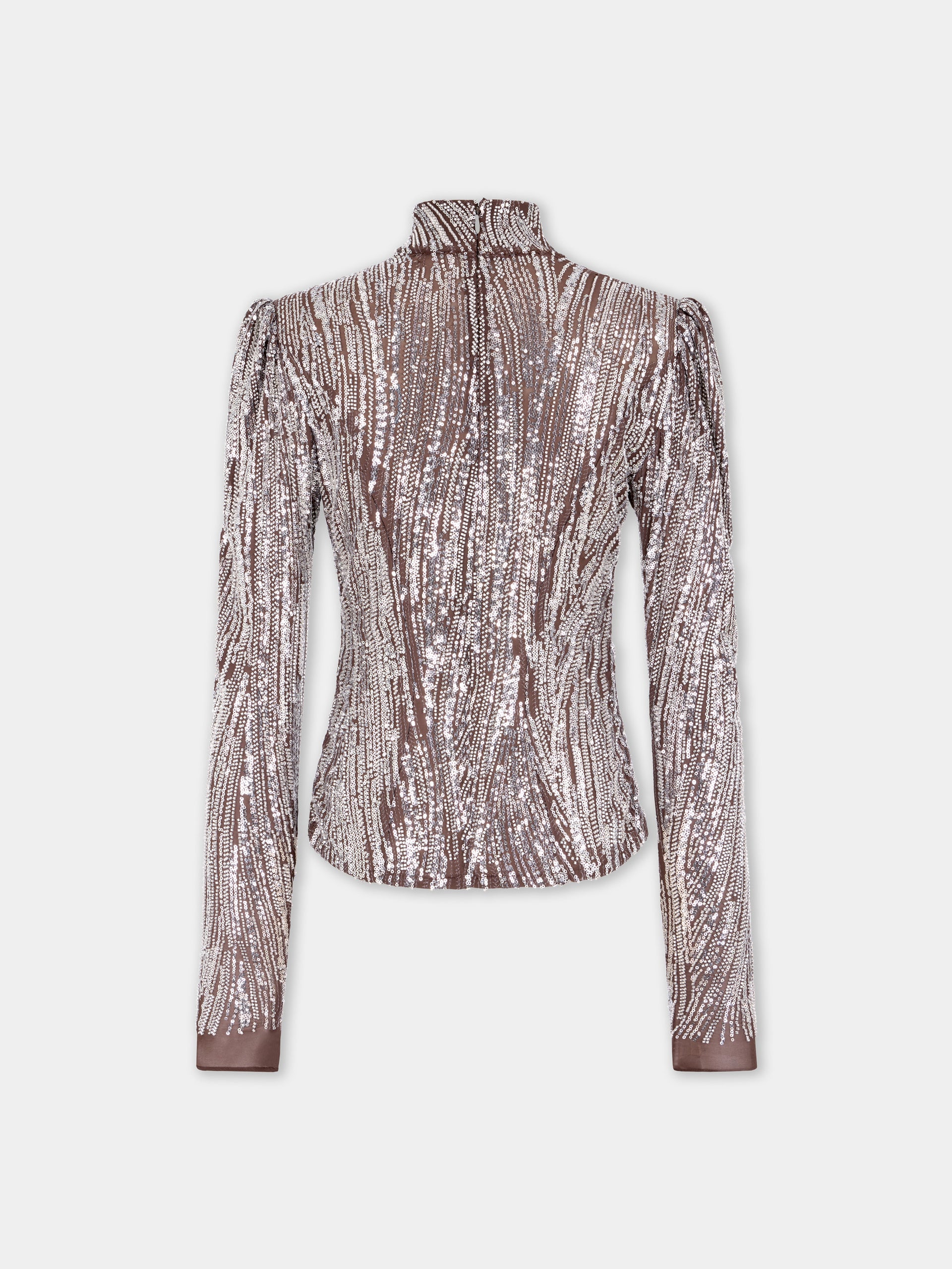 Long-sleeve top with silver embroidery details