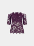 Short-sleeve top in magenta layered lace
