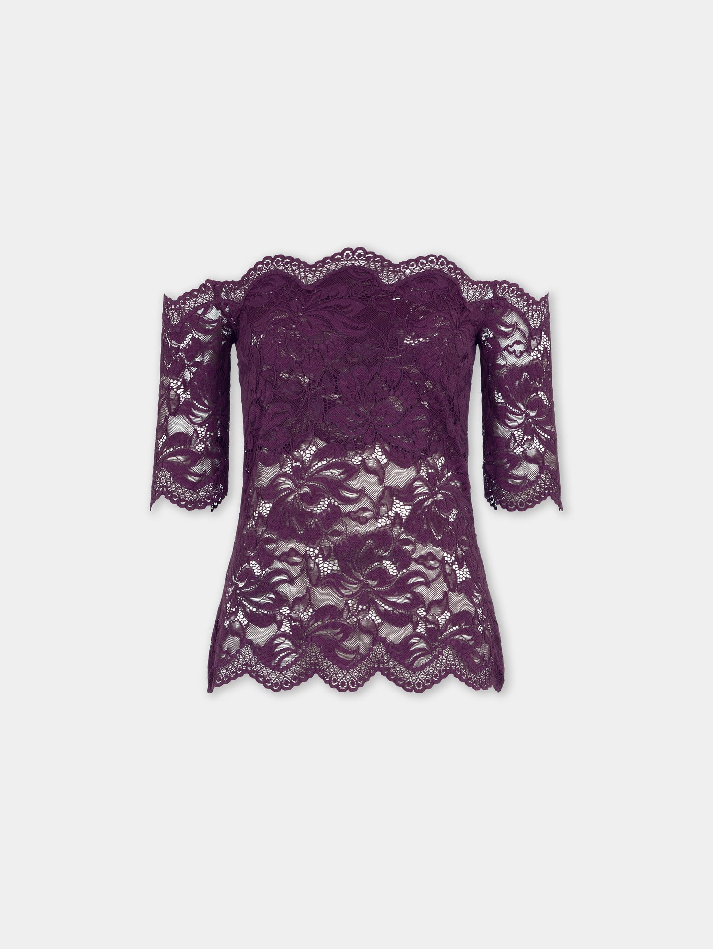 Short-sleeve top in magenta layered lace