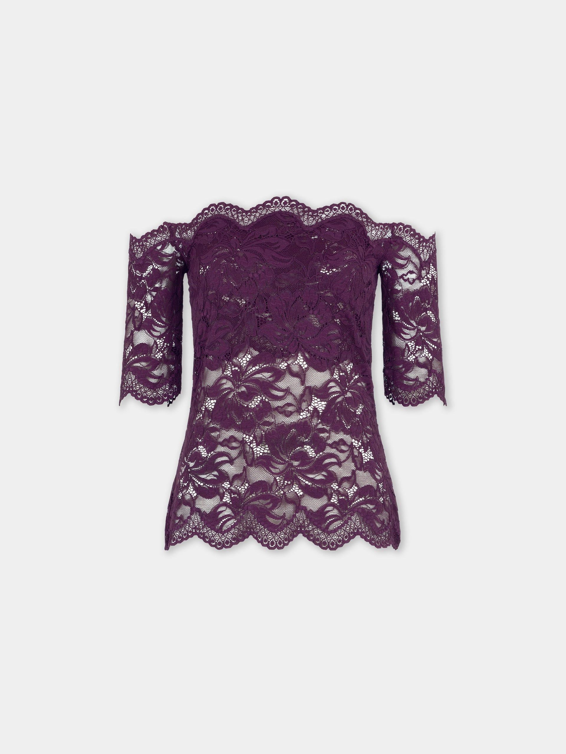 Short-sleeve top in magenta layered lace