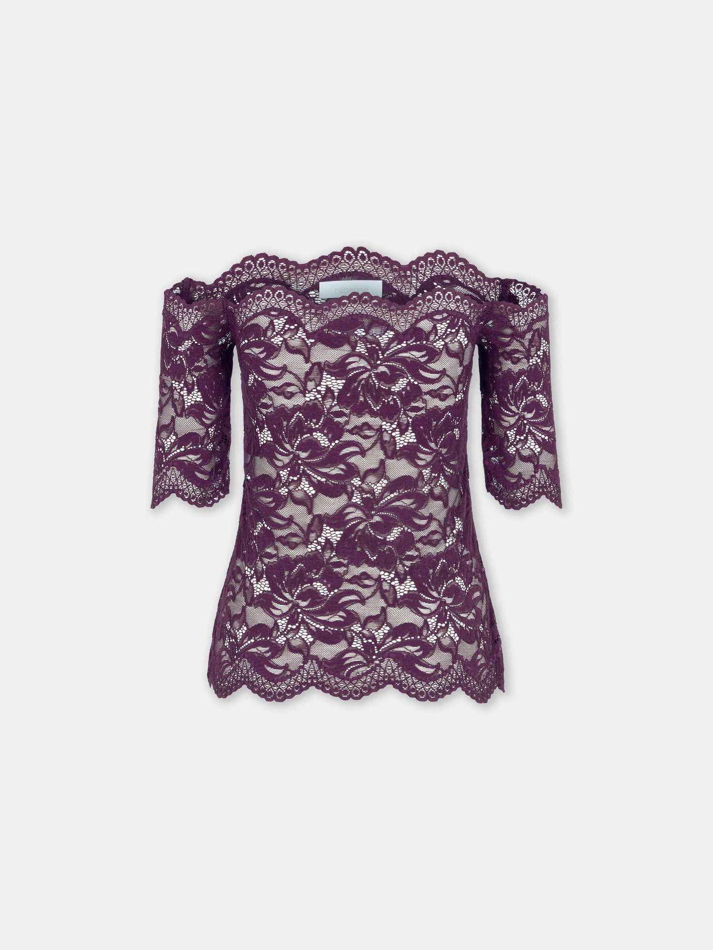 Short-sleeve top in magenta layered lace