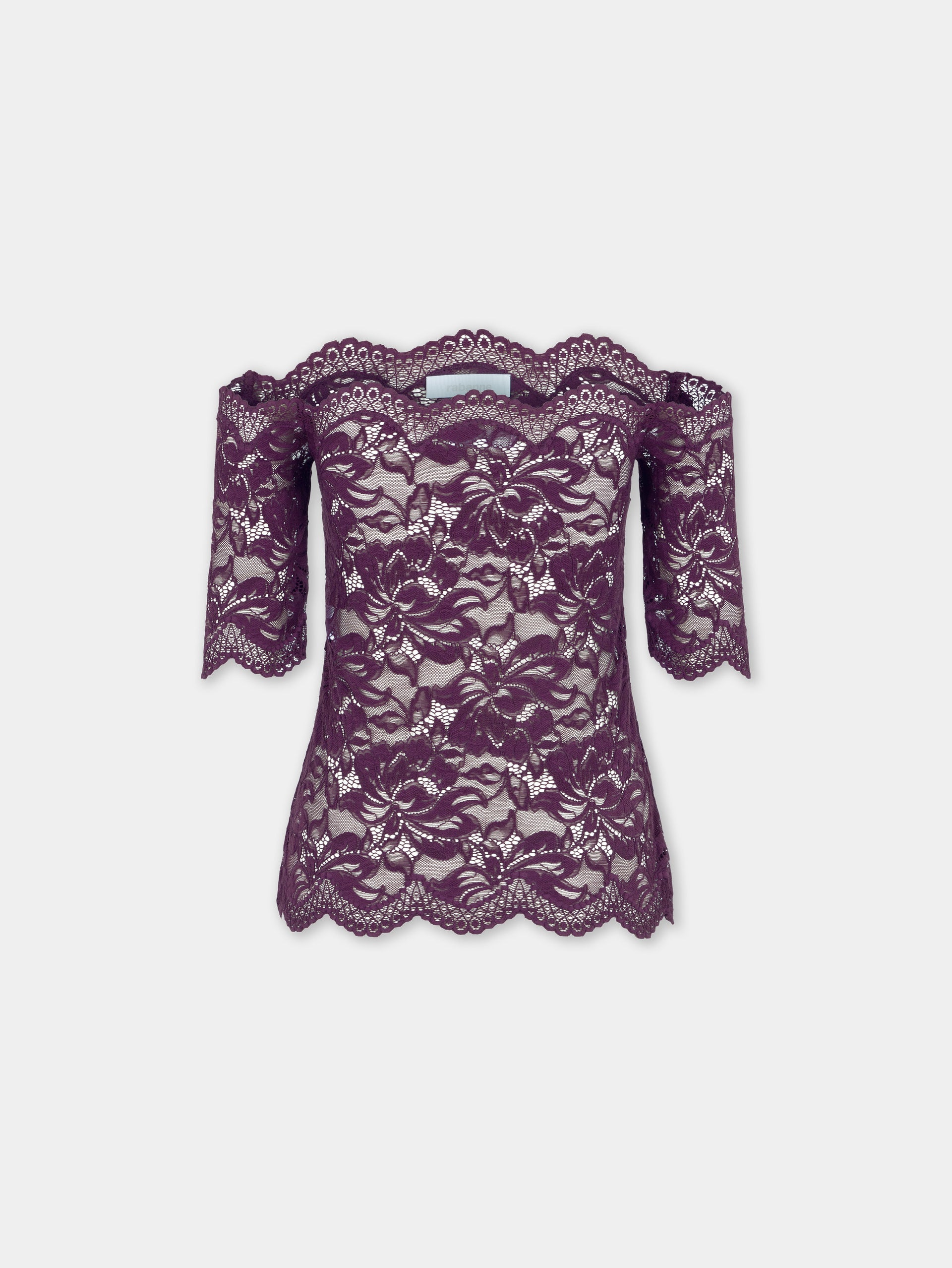 Short-sleeve top in magenta layered lace
