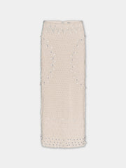 Jupe midi faite main en crochet écru 