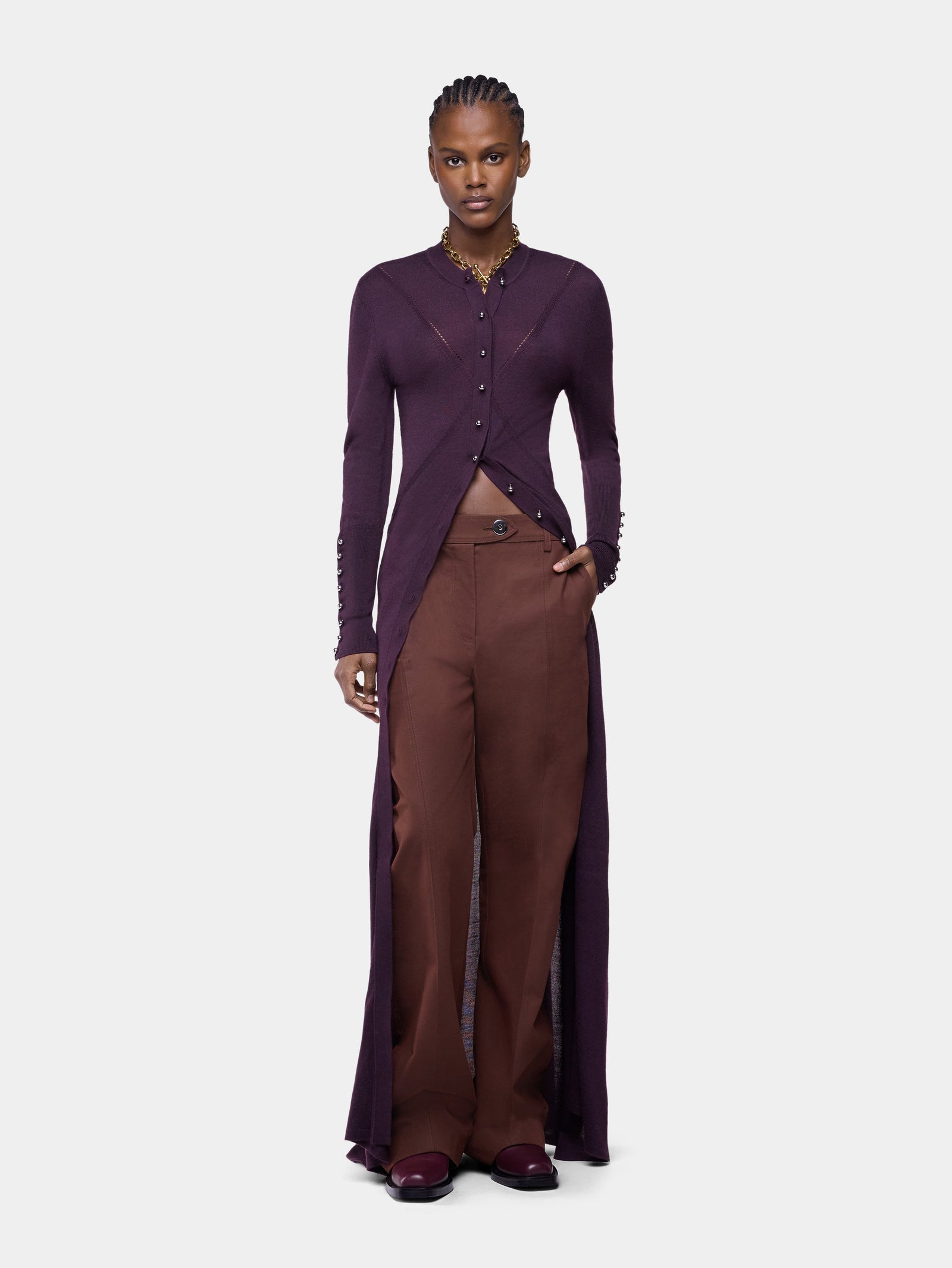 Magenta wool long-sleeve cardigan - Image 2