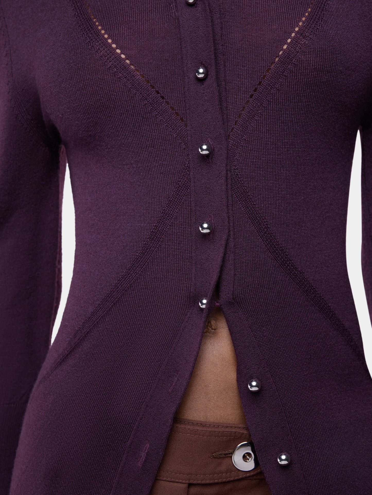 Cardigan long magenta en laine à manches longues 