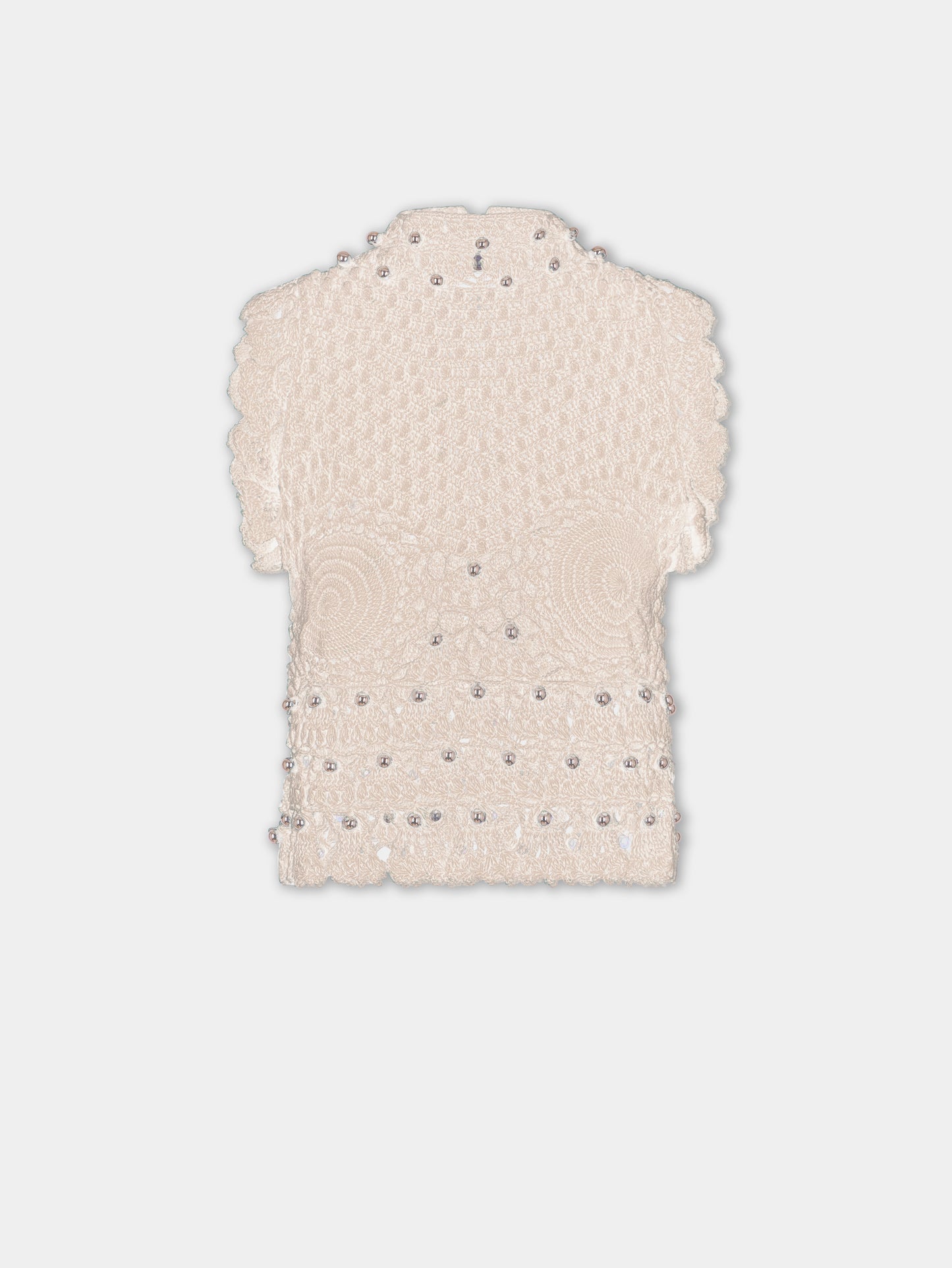 Top sans manches fait main en crochet écru 