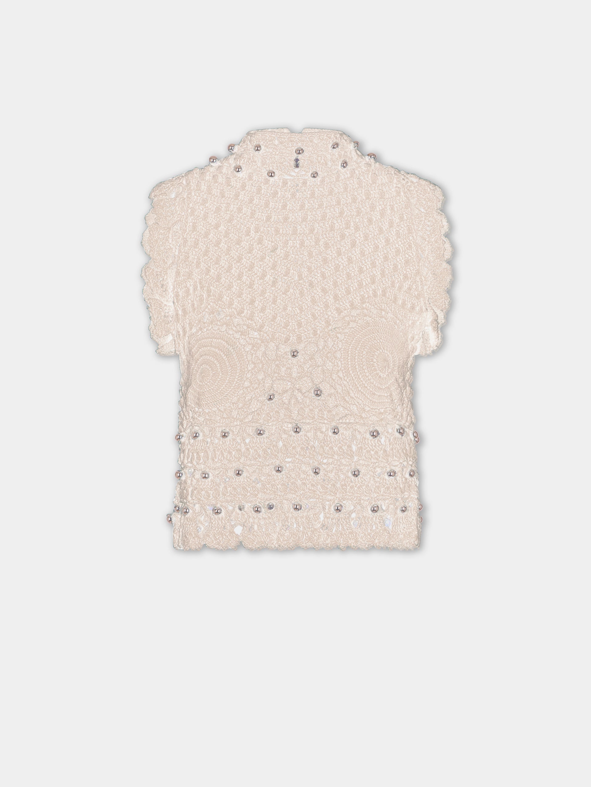 Top sans manches fait main en crochet écru 