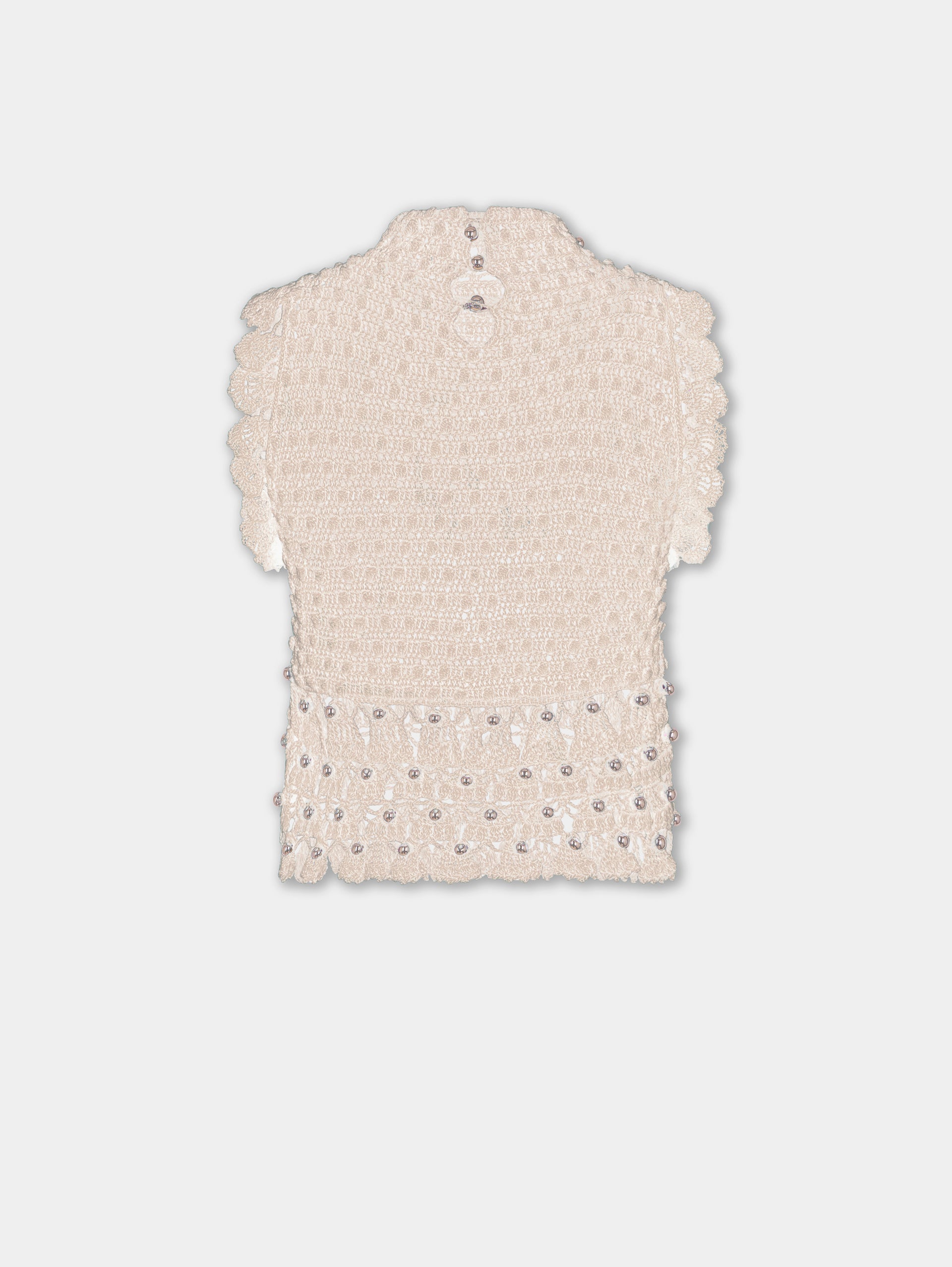 Top sans manches fait main en crochet écru 
