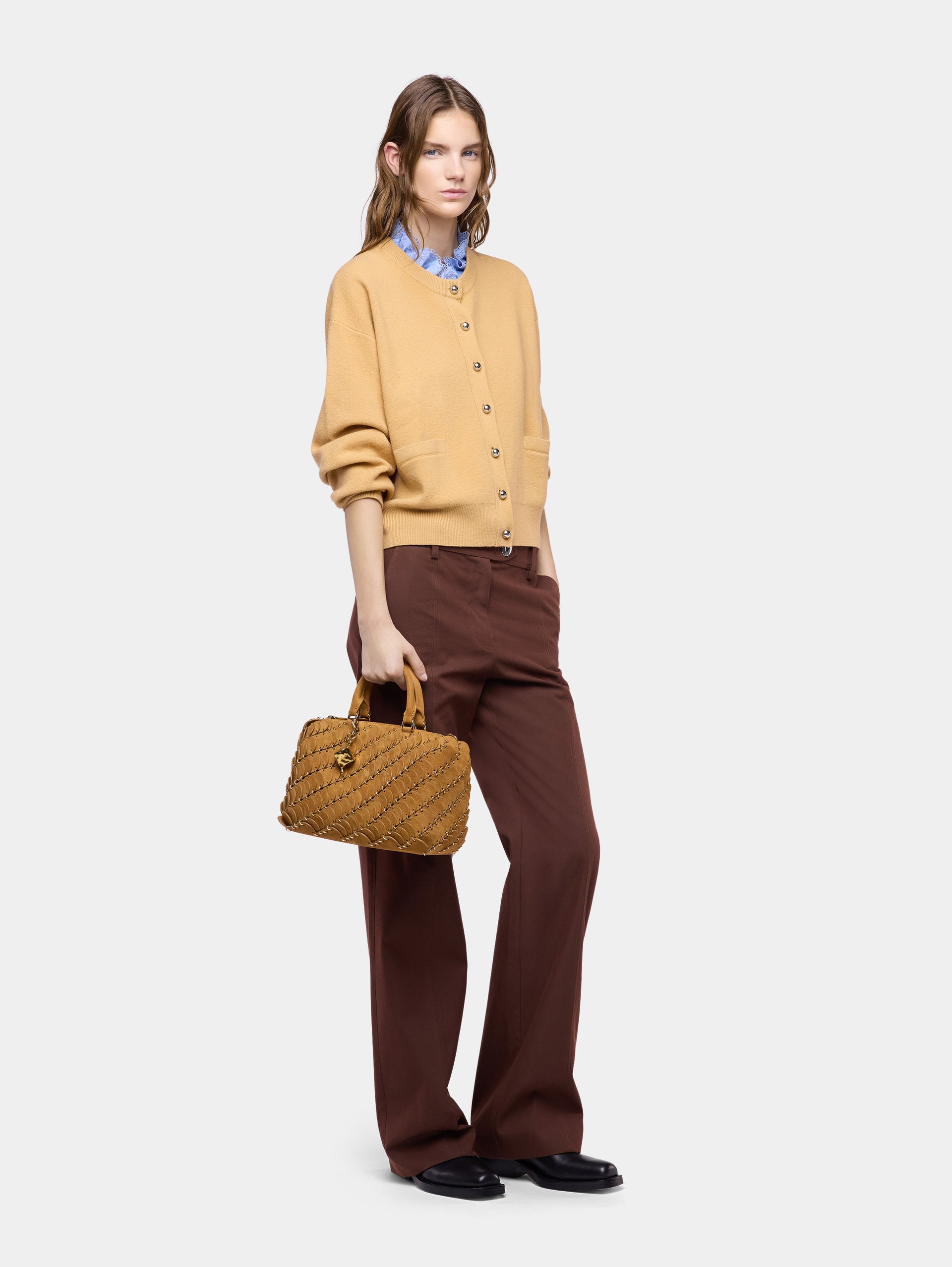 Camel wool long-sleeve cardigan