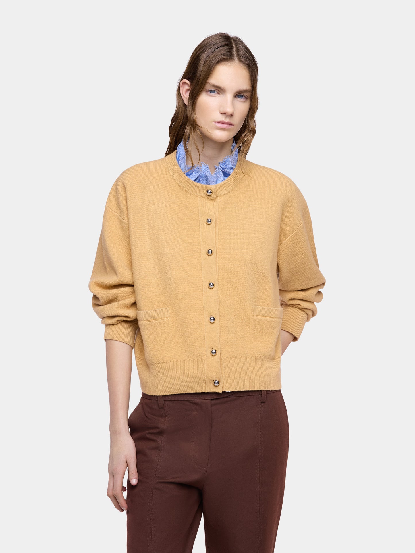 Camel wool long-sleeve cardigan