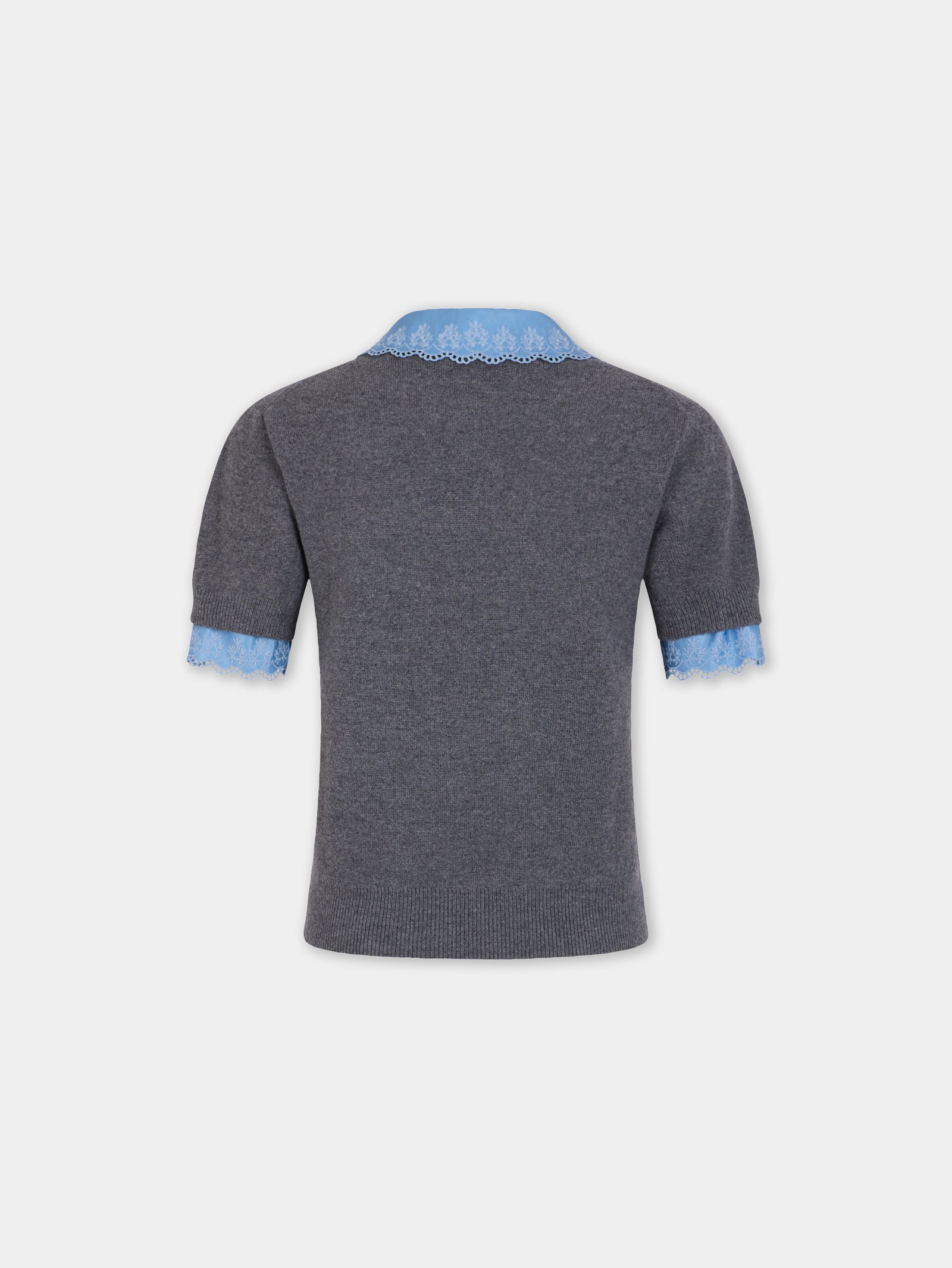 Grey wool and cashmere short-sleeve sweater - Image 2
