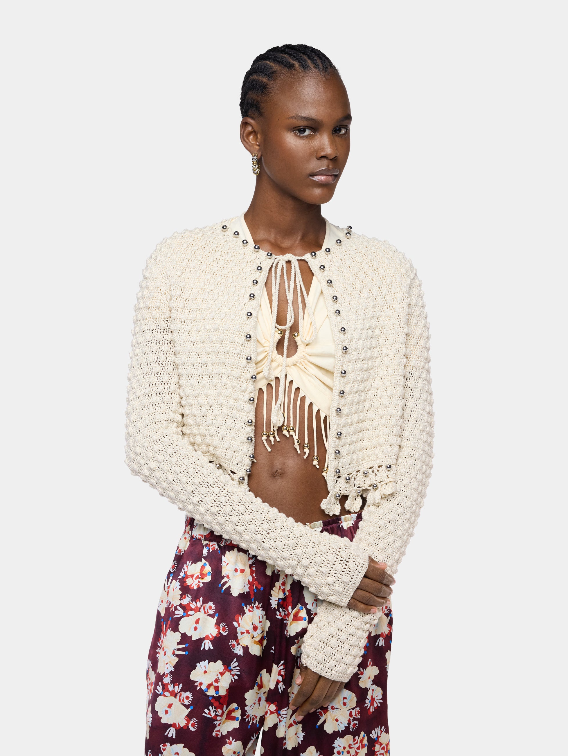 Handmade long-sleeve cardigan in ecru crochet – Rabanne