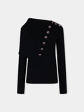 Black wool long-sleeve jumper with jewel buttons