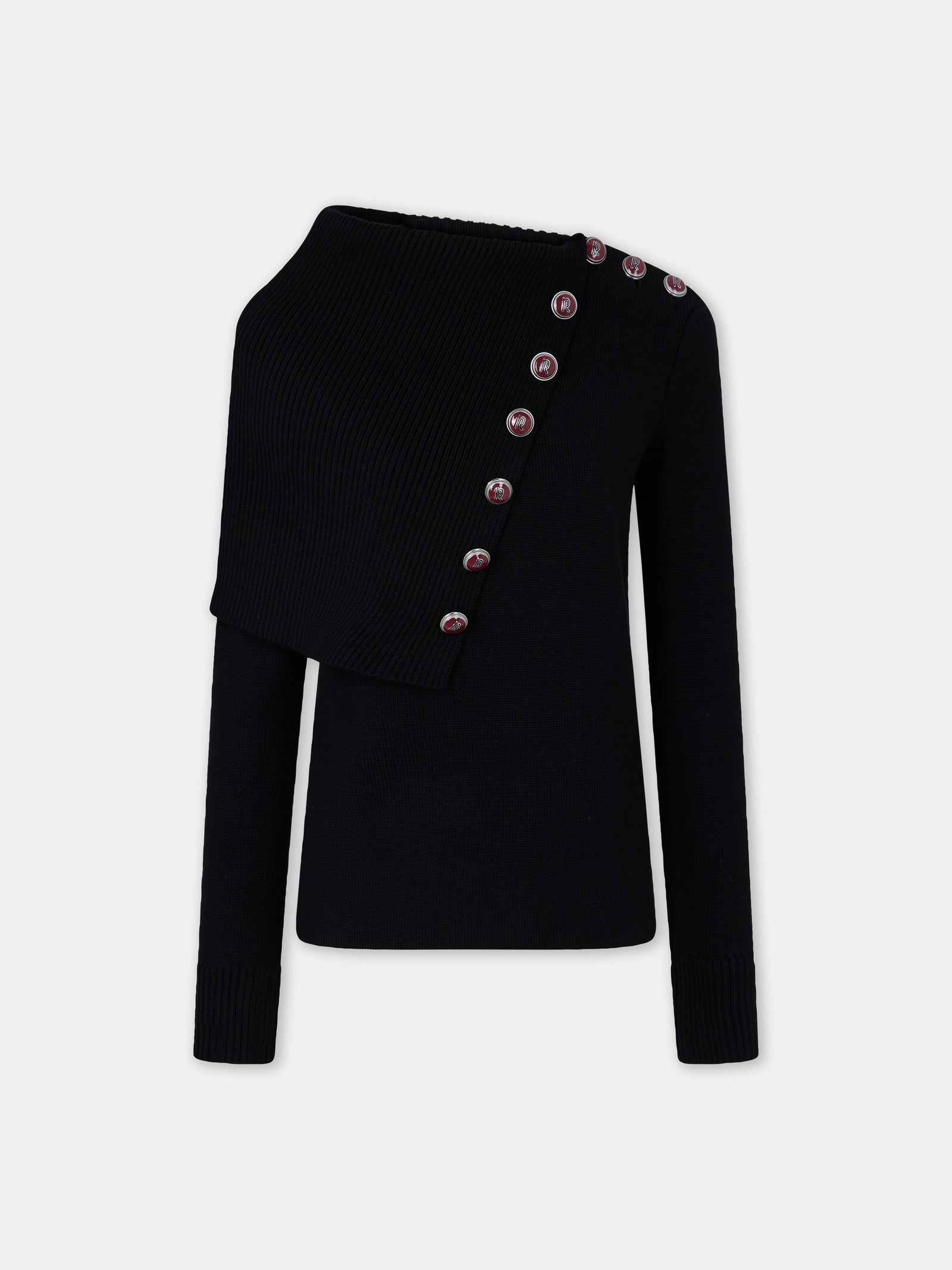 Black wool long-sleeve jumper with jewel buttons - Image 1