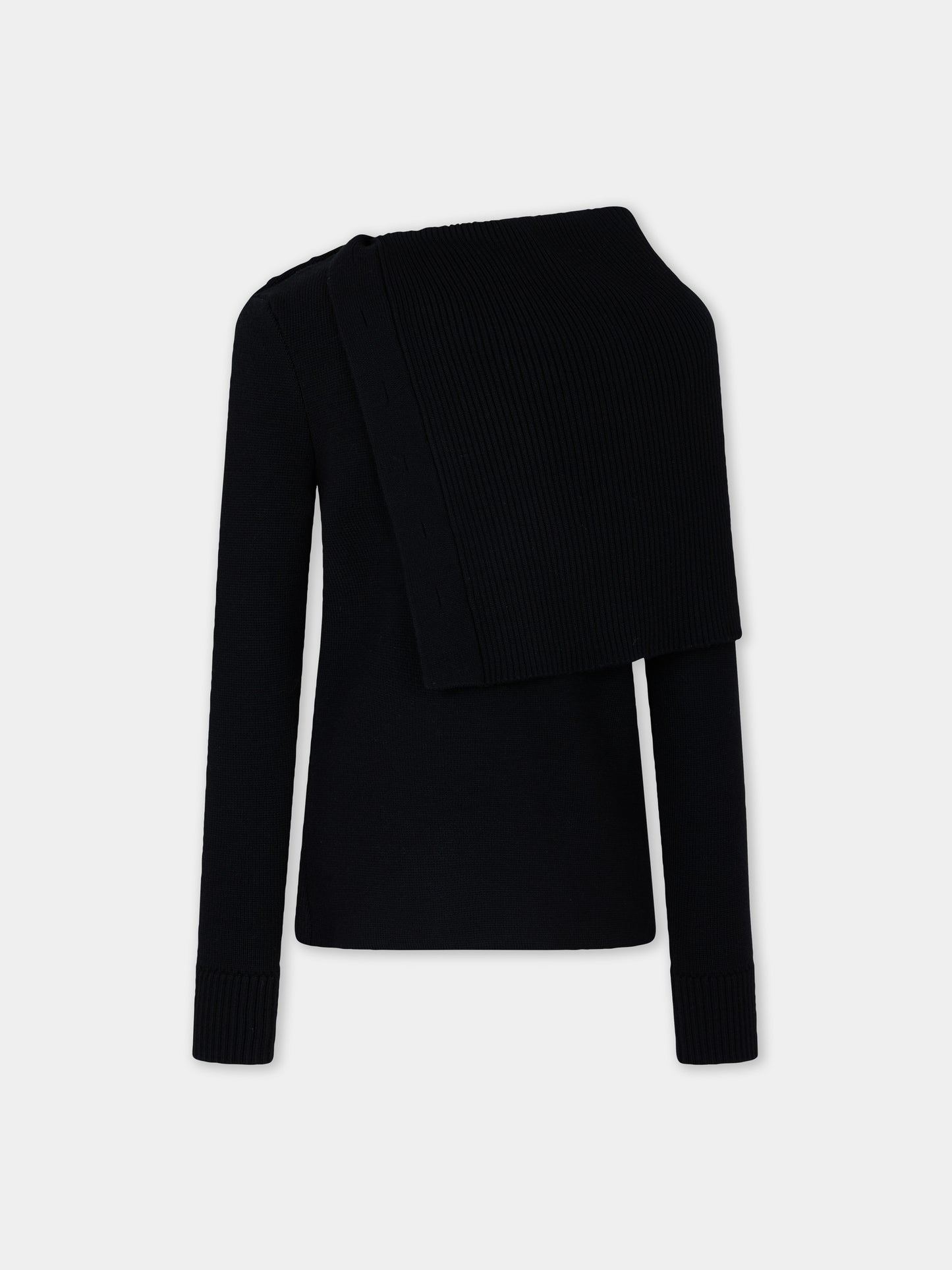 Black wool long-sleeve jumper with jewel buttons