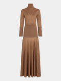 Camel wool long fluid dress