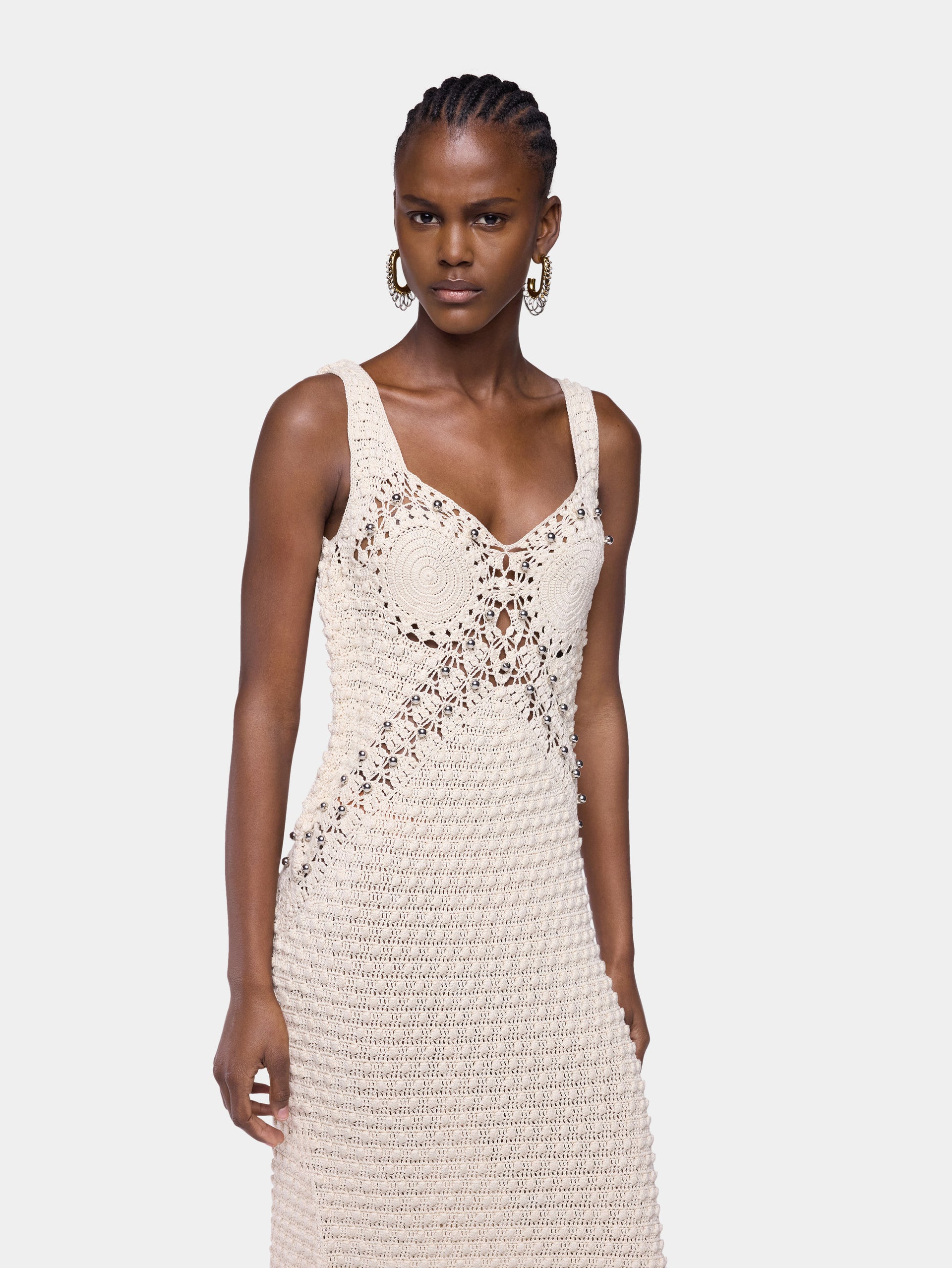 Handmade midi dress in ecru crochet