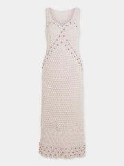 Robe midi faite main en crochet écru 