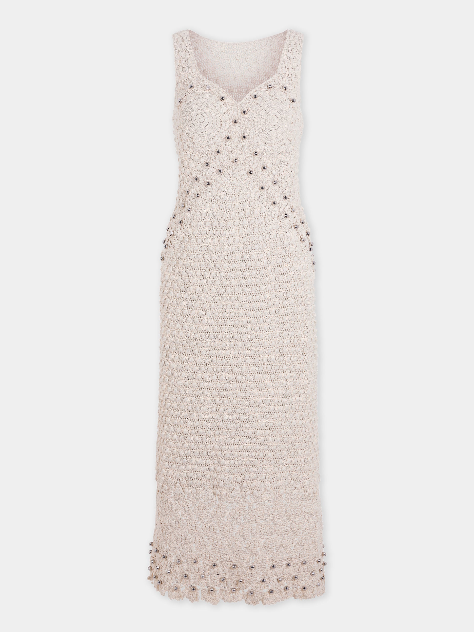 Handmade midi dress in ecru crochet
