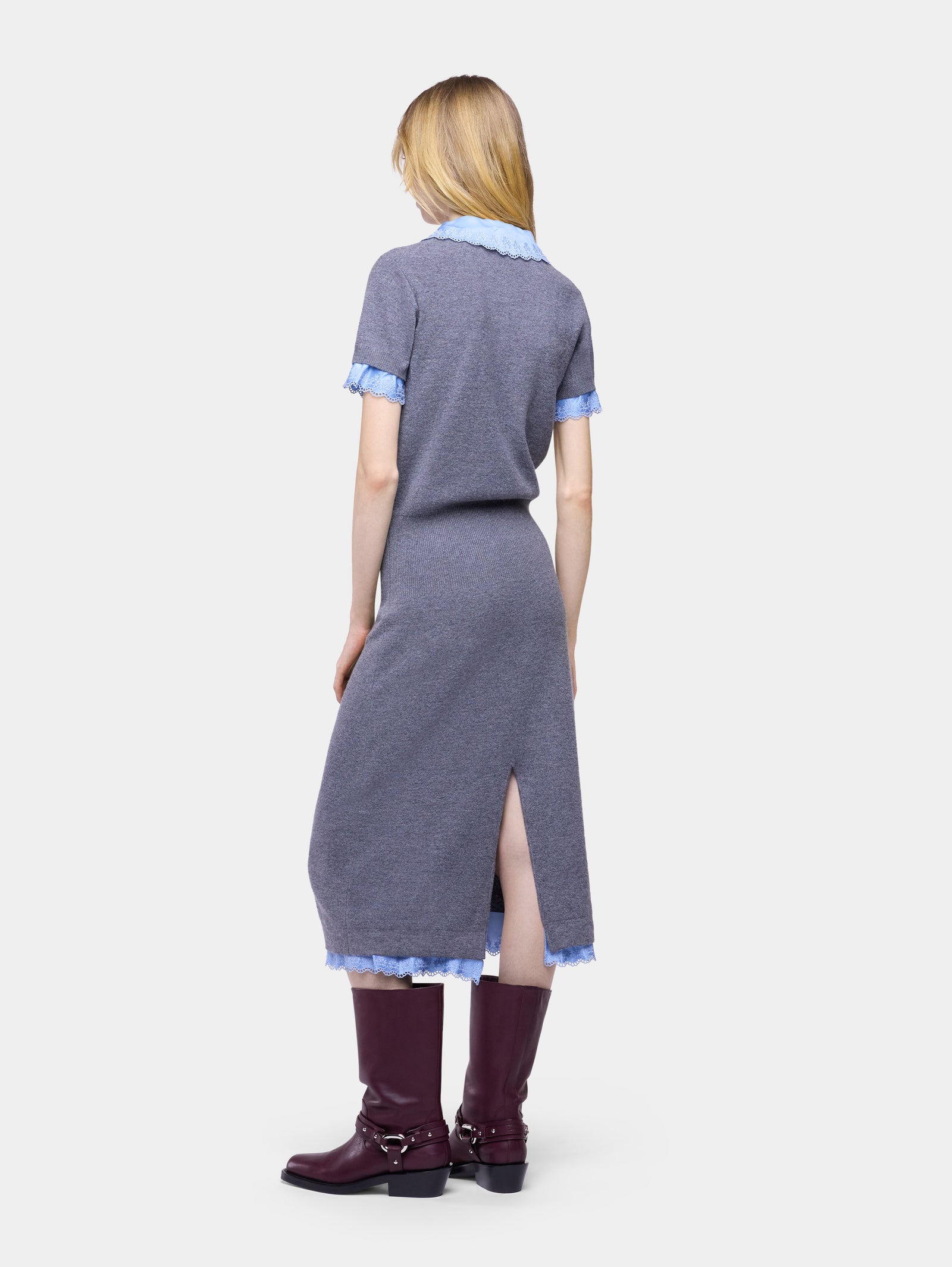 Grey wool and cashmere short-sleeve midi dress - Image 3