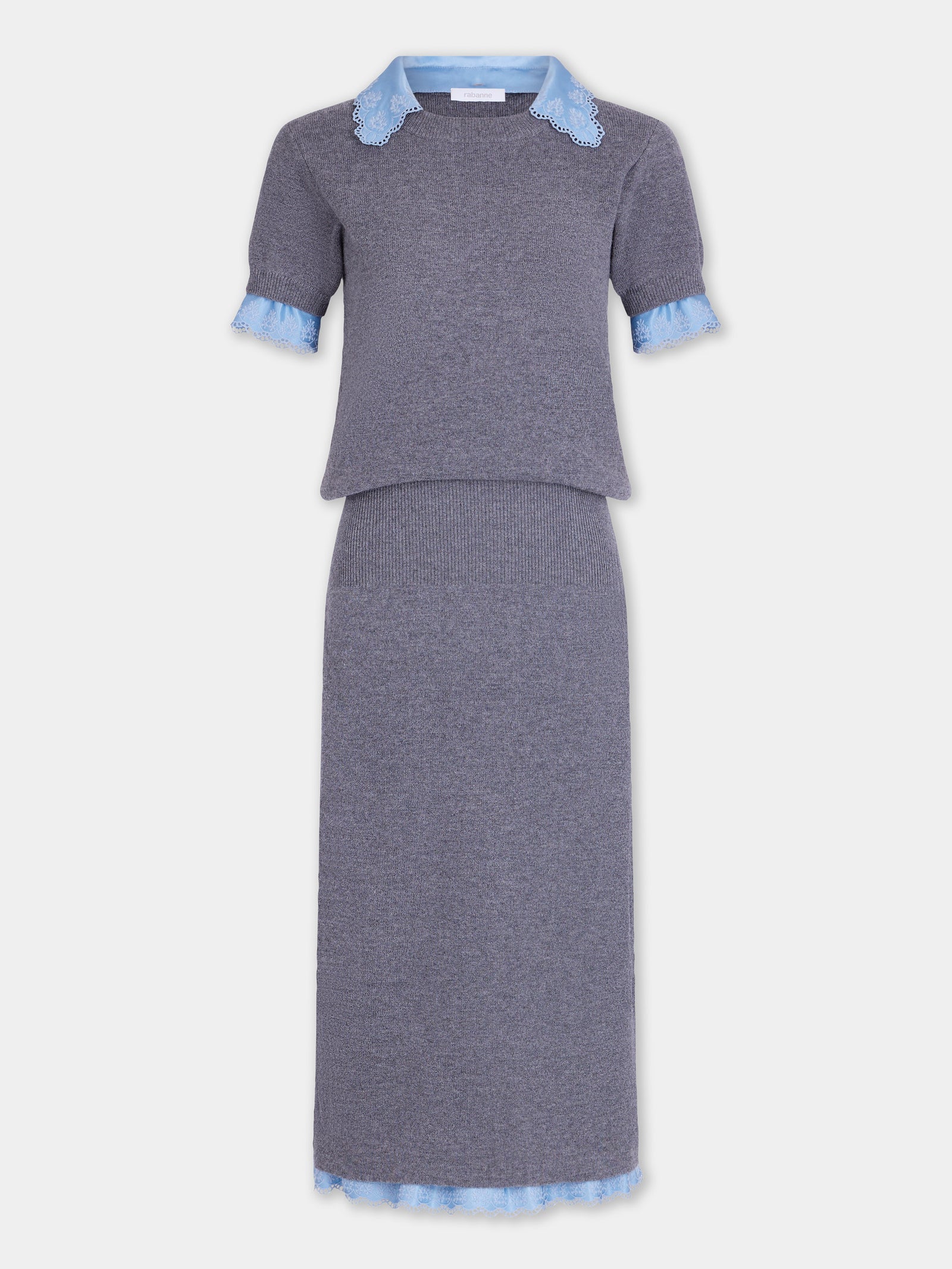Grey wool and cashmere short-sleeve midi dress - Image 1