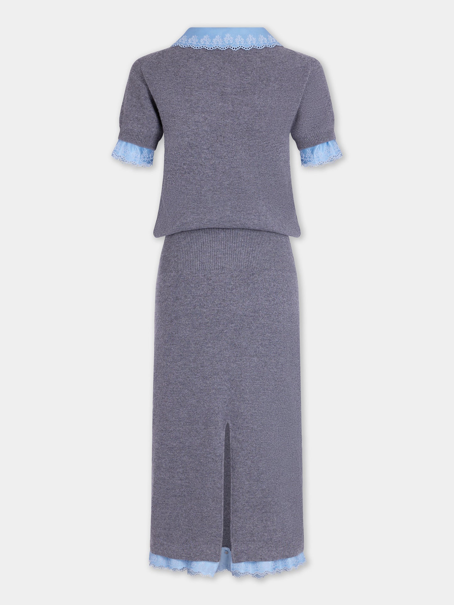 Robe midi à manches courtes en laine et cachemire gris 