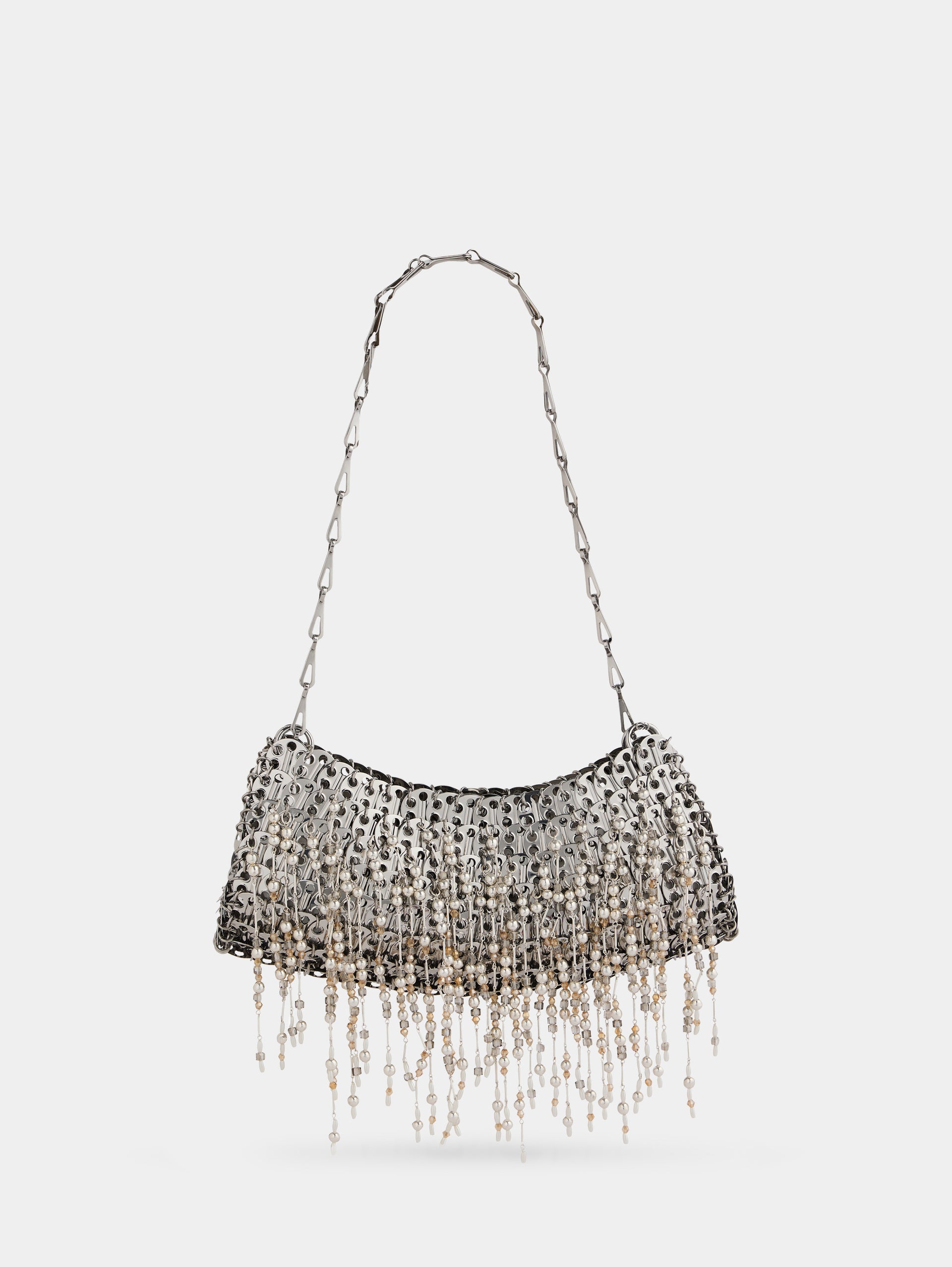 Sac clutch 1969 argentée avec ornements de perles et sequins 